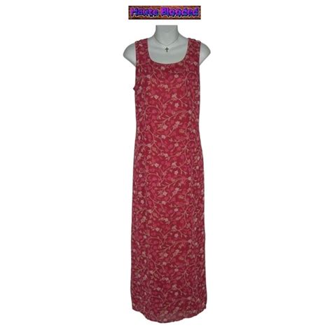 Teddi Dresses Vintage 9s Phoebe Buffay Friends Style Long Dress Red Maxi Flower Grunge Retro