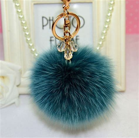 Fur Pom Pom Fluffy Large Genuine Real Fox Fur Keychain Fur Ball Key