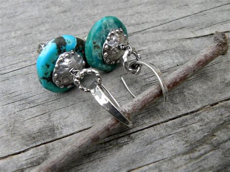 Sterling Silver Natural Turquoise Earrings Artisan Handcrafted Etsy