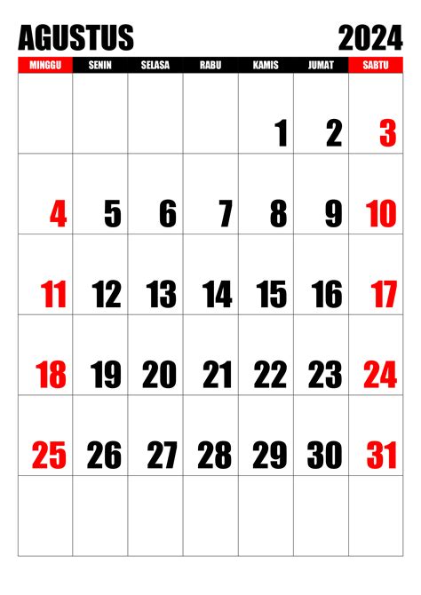 Kalender Agustus 2024 Kalender365su