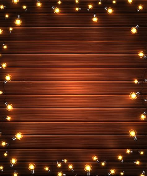 Guirnalda De Luces De Navidad Sobre Fondo De Madera Vector Premium