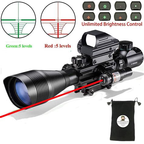 Tactical Rifle Scope Combo C4 12x50eg Dual Illuminated Red Laser Sight