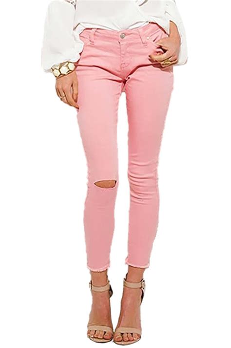 blush pink ripped knee skinny jeans pretty missy inc