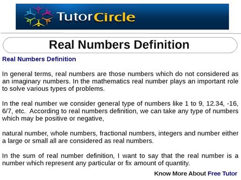 Irrational numbers = real numbers minus rational numbers. Real Numbers Definition by tutorcircle team - Issuu