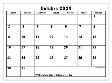 Calendario Octubre De 2023 Para Imprimir “442ld” Michel Zbinden Us