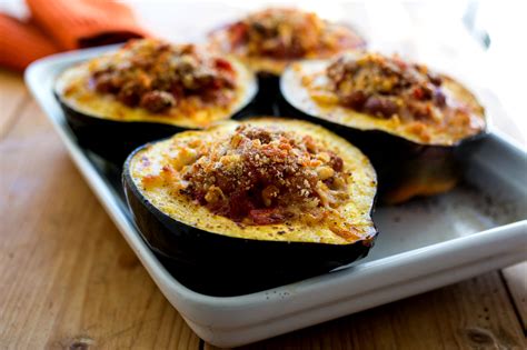 You can bake the acorn squash halves and stuff it with a delicious filling. Baked Stuffed Acorn Squash Recipe - NYT Cooking