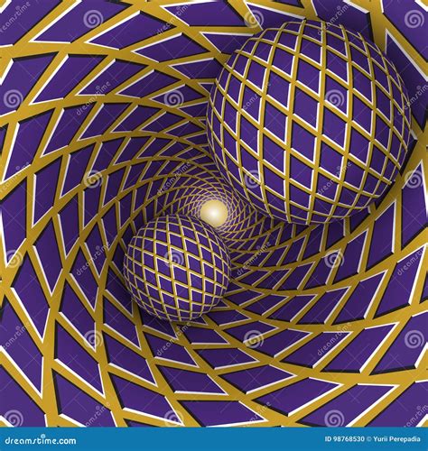 Optical Illusion Illustration Two Balls Are Moving On Rotating Golden