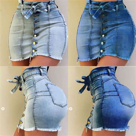 Women Summer Denim Skirts High Waist Button Bandage Jeans Skirt Ladies Bodycon Tassel Short