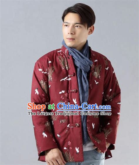 Chinese Traditional Costume Tang Suit Red Cotton Padded Jacket National