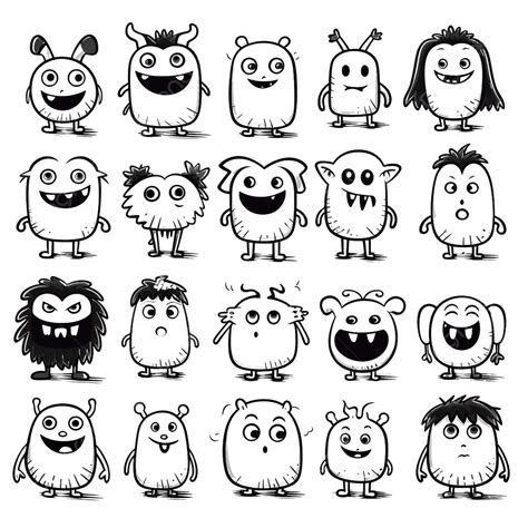Hand Drawn Set Of Cartoon Cute Monsters Halloween Design Monster Face Monster Cartoon Set Png