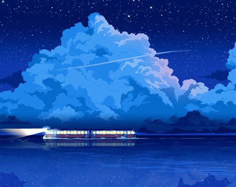 Wallpaper Anime Clouds Sky Train Vehicle 2848x2256
