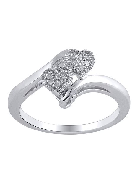 Hold My Hand Diamond Accent Sterling Silver Double Heart Promise Ring