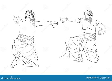 Simple Vector Hand Draw Sketch And Black Outline Reog Traditional Dance