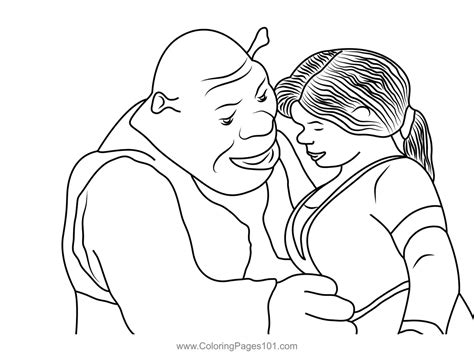 Shrek And Princess Fiona In Love Coloring Page For Kids Free Shrek