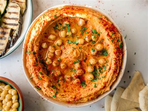 Roasted Red Pepper Hummus Six Hungry Feet Sides