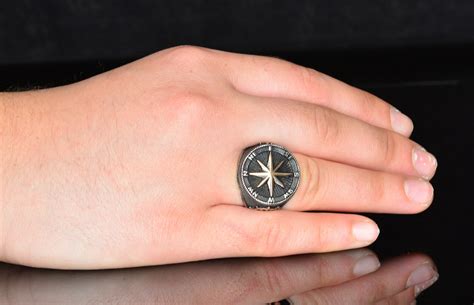Sterling Silver Men Ring Compass Ring Personalized Ring Etsy