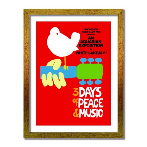 quadro decorativo poster vintage woodstock 3 days of peace and music kiaga