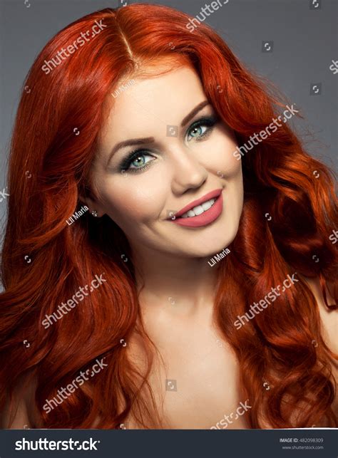 Beautiful Girl Long Wavy Hair Red Stock Photo 482098309