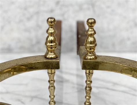 Antique Traditional Victorian Brass Fireplace Andirons A Pair