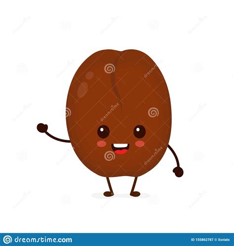 Happy Cute Smiling Funny Coffee Bean Stock Vector Illustration Of