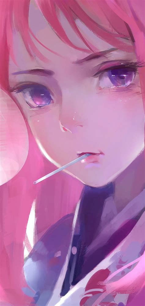 1080x2280 Cute Anime Girl Pink Art 4k One Plus 6huawei P20honor View
