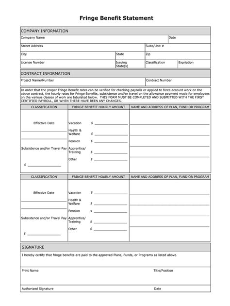 A compensation and benefits statement is a comprehensive package that outlines what your company offers to new employees. Fringe Benefit Statement - Fill Out and Sign Printable PDF ...