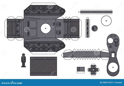 The Paper Model Of An Old Gray Tank Stock Vector Illustration Of Tank
