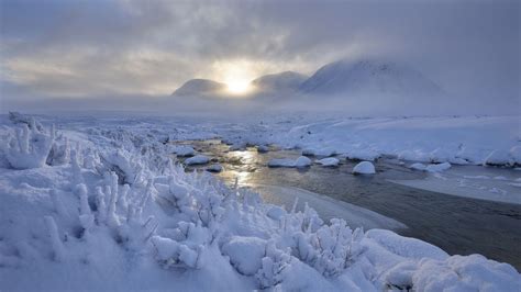 Wallpaper River Ice Snow Sunrise Hd Picture Image