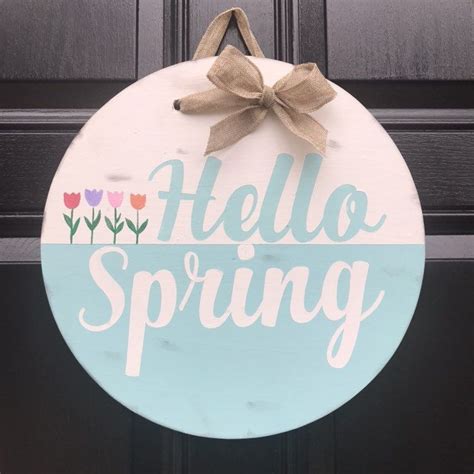 Hello Spring Flowers Front Door Hanging Sign Welcome Wood Etsy