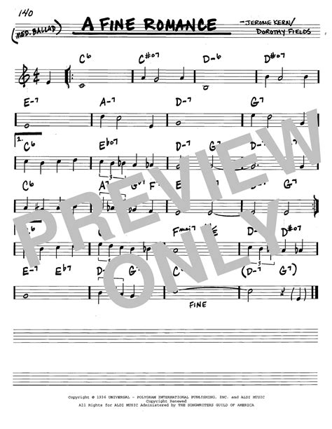 Jerome Kern A Fine Romance Sheet Music Notes Download Printable Pdf Score 73654
