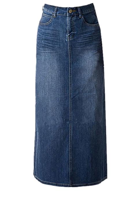 Womens Maxi Pencil Jean Skirt High Waisted A Line Long Denim Skirts For Ladies Blue Jean