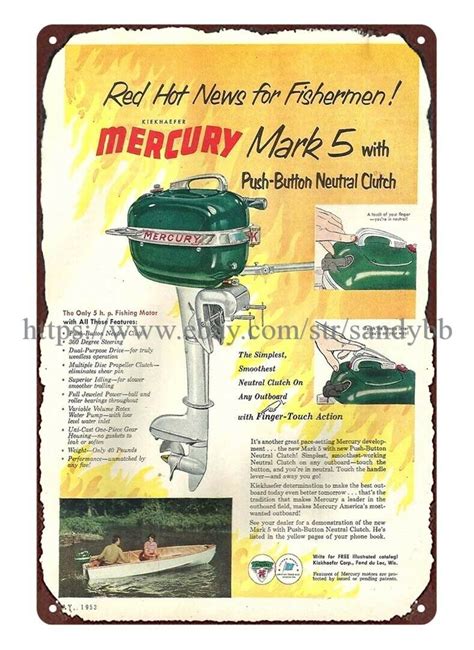 1953 Kiekhaefer Mercury Mark 5 Outboard Motor Metal Tin Sign Retro