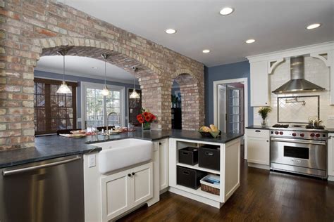 Chicago Faux Brick Wall Kitchen Traditional With Farm Sink Contemporary