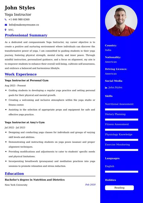 Yoga Instructor Resume Examples India