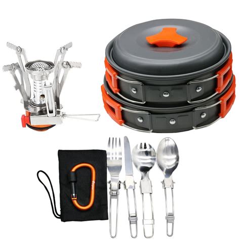 camping cookware backpacking pot cook cooking stick non stove compact gear amazon motorcycle folding pan sets hiking stoves outdoor campfire