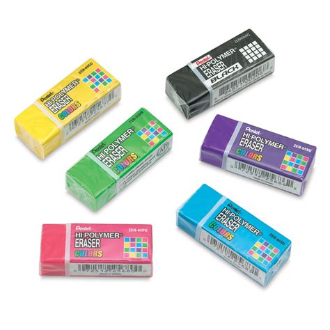 Pentel Hi Polymer Erasers Small Assorted Colors Set Of 6 Blick