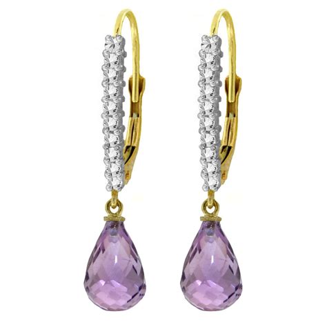 48 Ctw Amethyst And Diamond Earrings Jewelry 14kt Yellow Gold