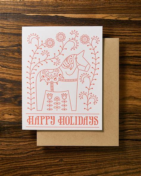Swedish Dala Horse Happy Holidays Letterpress Holiday Card Etsy