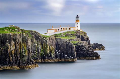 Neist Point Lighthouse And Falling Stars Isle Of Skye Scotland Stock