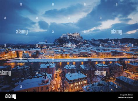 Classic View Of The Historic City Of Salzburg With Famous Festung