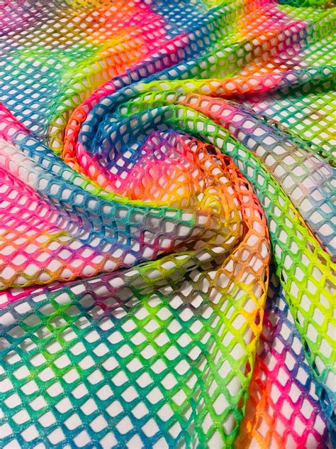 Rainbow 4 Way Stretch Fishnet Diamond Tie Dye Wsilver Glitters 5860