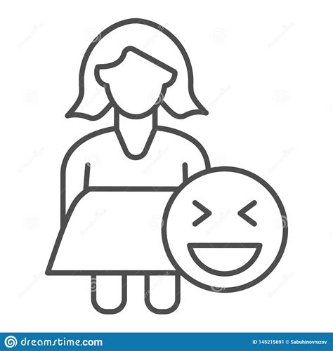 Fat Woman And Emoji Thin Line Icon Obese Girl Vector Illustration