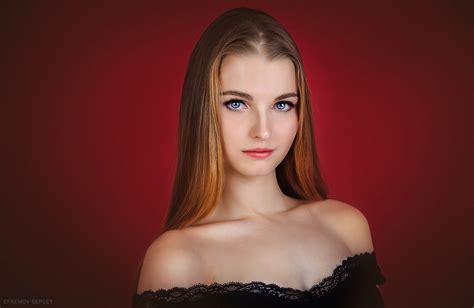 Women Blonde Blue Eyes Sergey Efremov Closed Mouth Long Hair Straight Hair Looking At