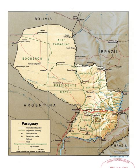 Large Detailed Political And Administrative Map Of Paraguay With Relief