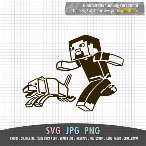 Minecraft Steve And Dog Stencil Design Svg Origin Svg Art