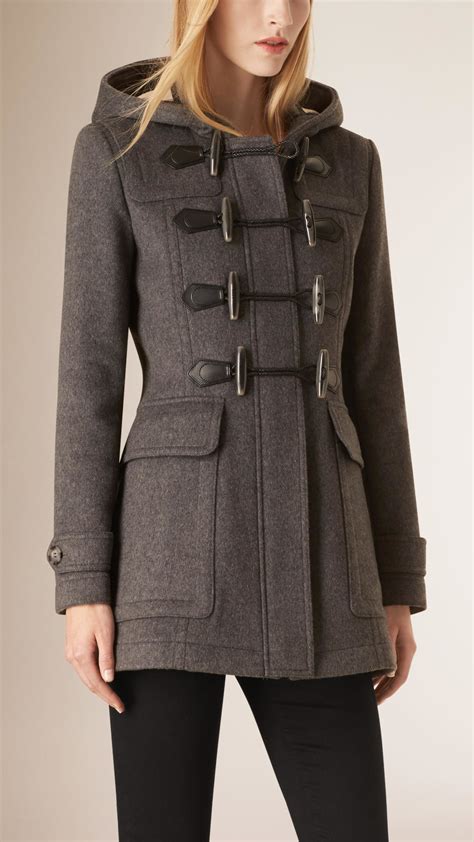 Burberry Fitted Wool Duffle Coat In Grey Melange Grey Lyst Uk