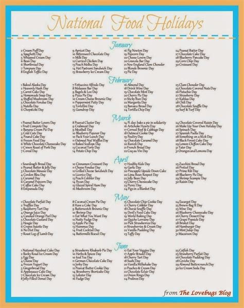 National Food Days Calender 2020 Printable Example