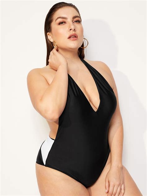 Our Pick Shein Two Tone Open Back One Piece Swim Flattering Plus