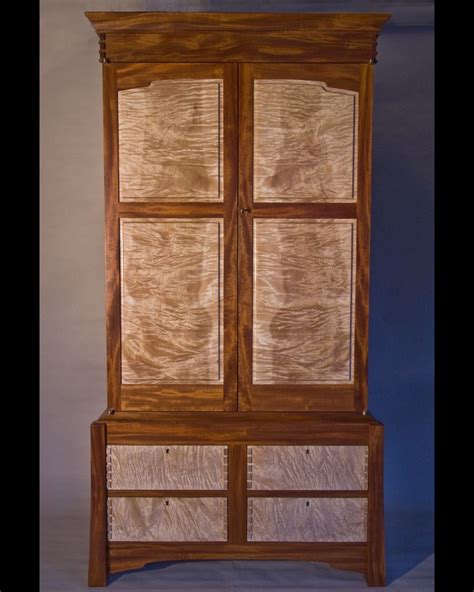 Custom Made Curly Maple And Mahogany Armoire By Corlis Woodworks