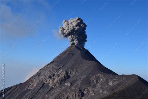 Smoke Column From The Chimney Of Acatenango Volcano Volcan Del Fuego